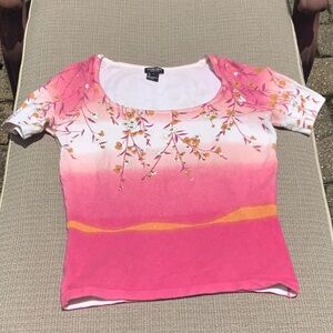 Jane Doe Pink and White Floral Knit Top, Size Large